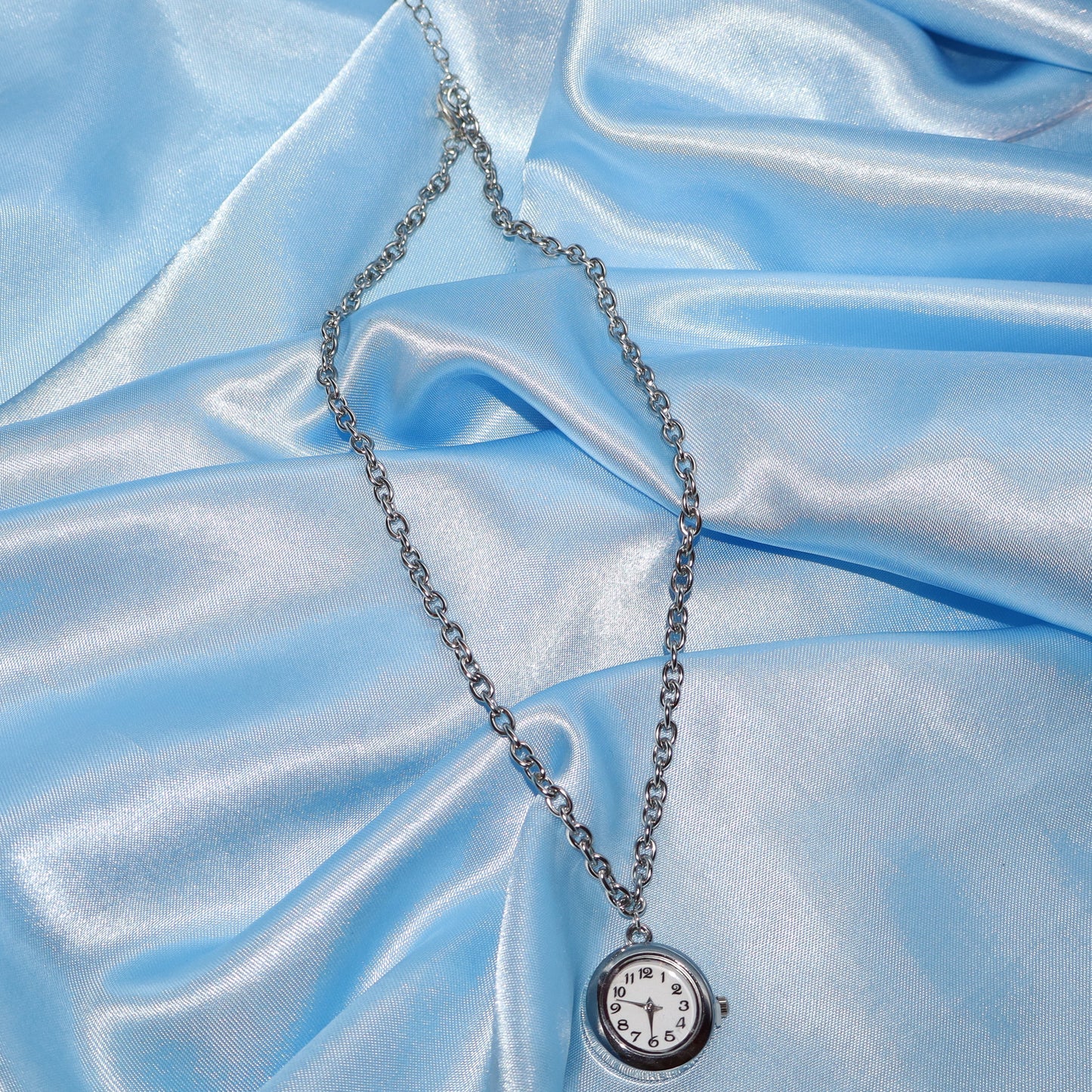 silver watch clock pendant necklace