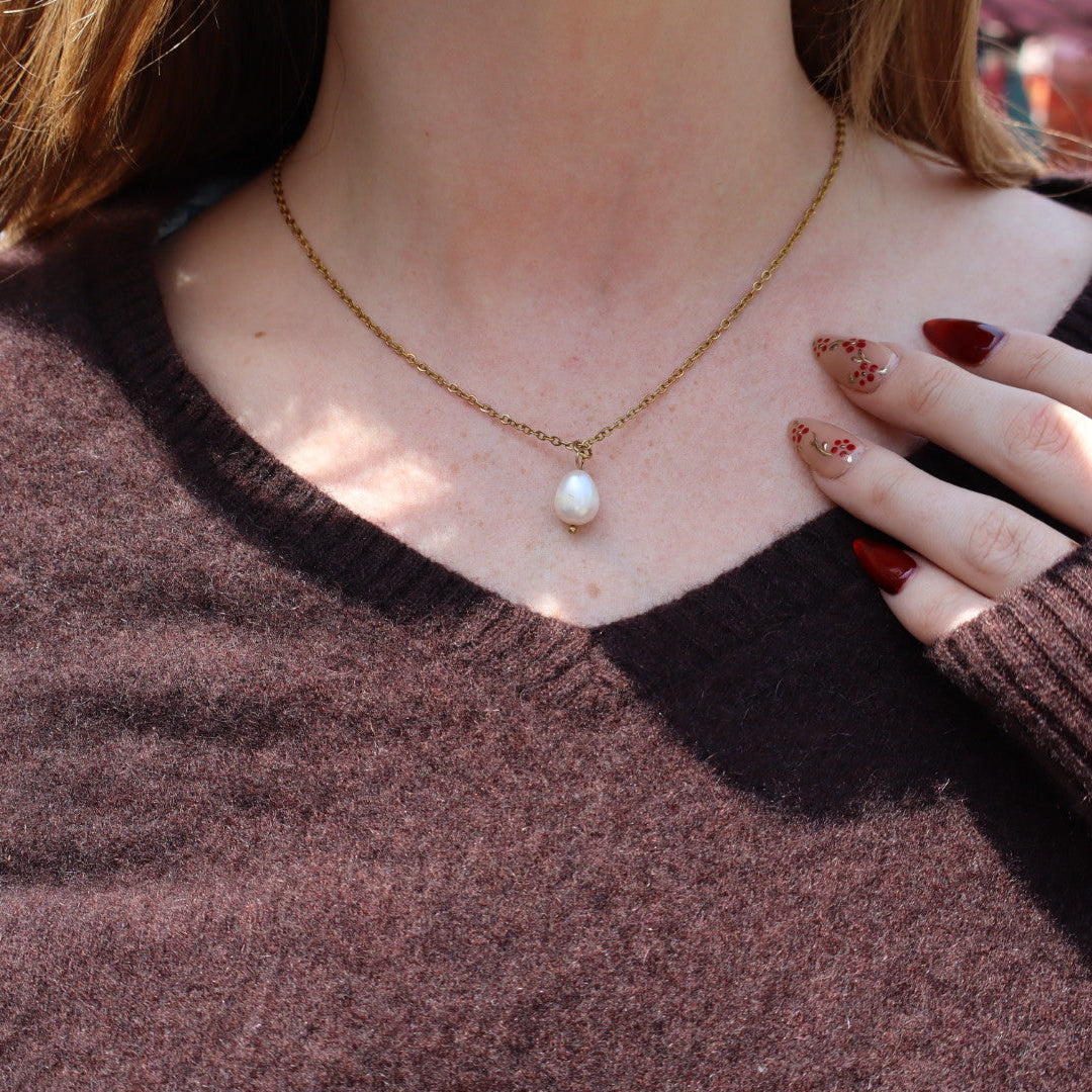 Pearl drop 18k gold plated necklace