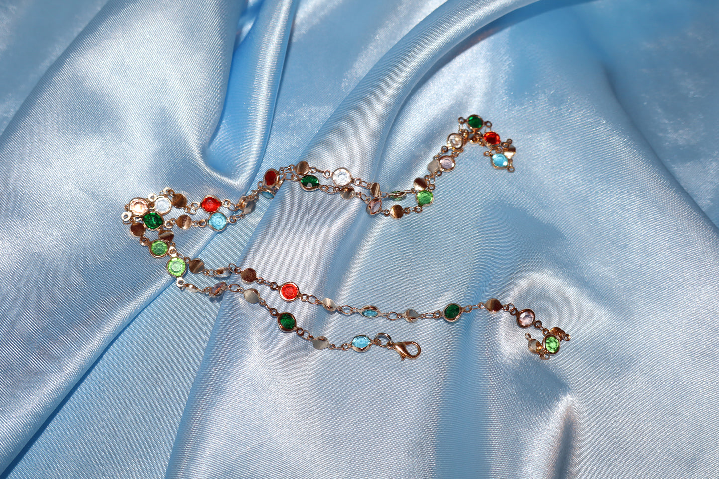 Gold colorful stone necklace/ waist chain