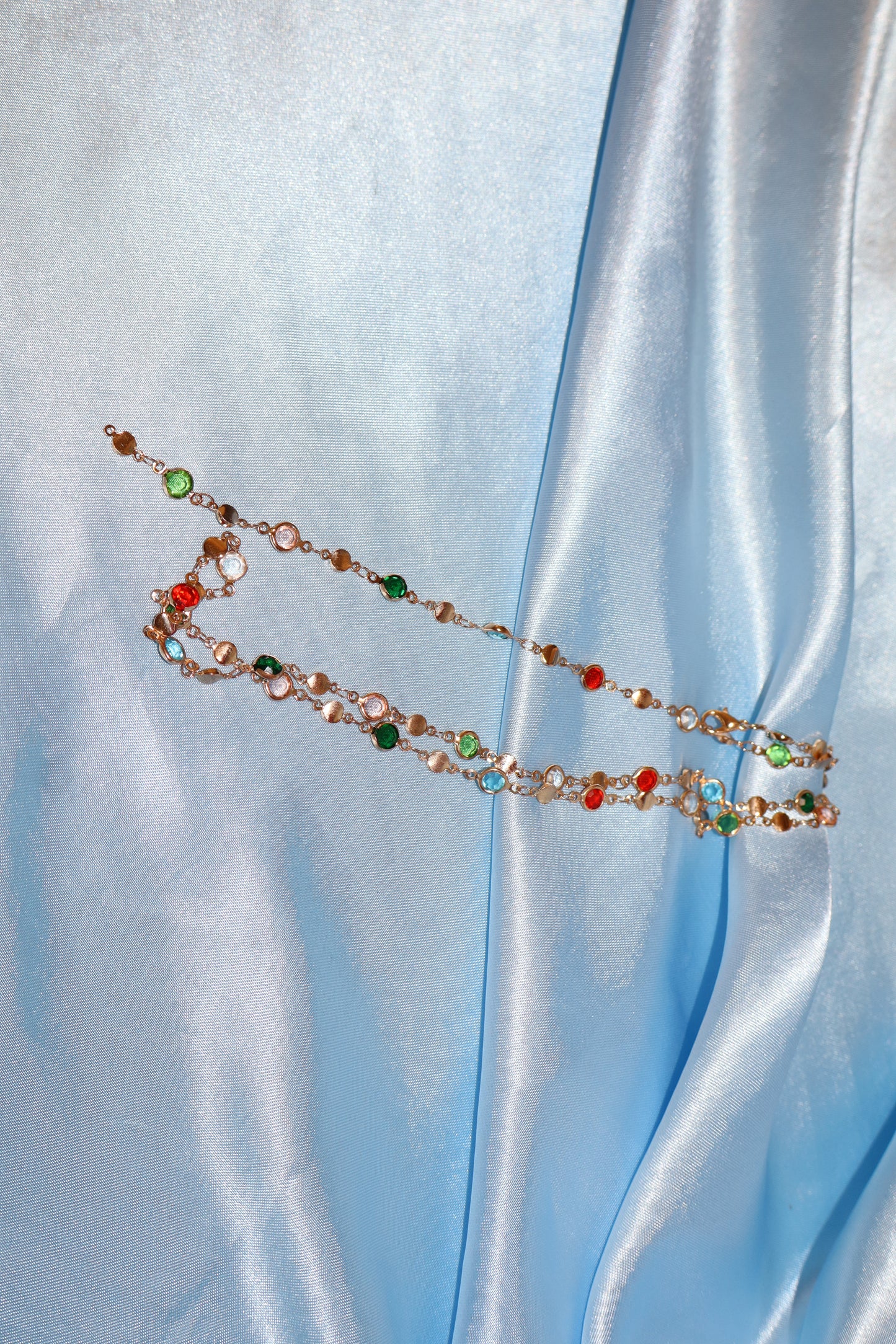 Gold colorful stone necklace/ waist chain