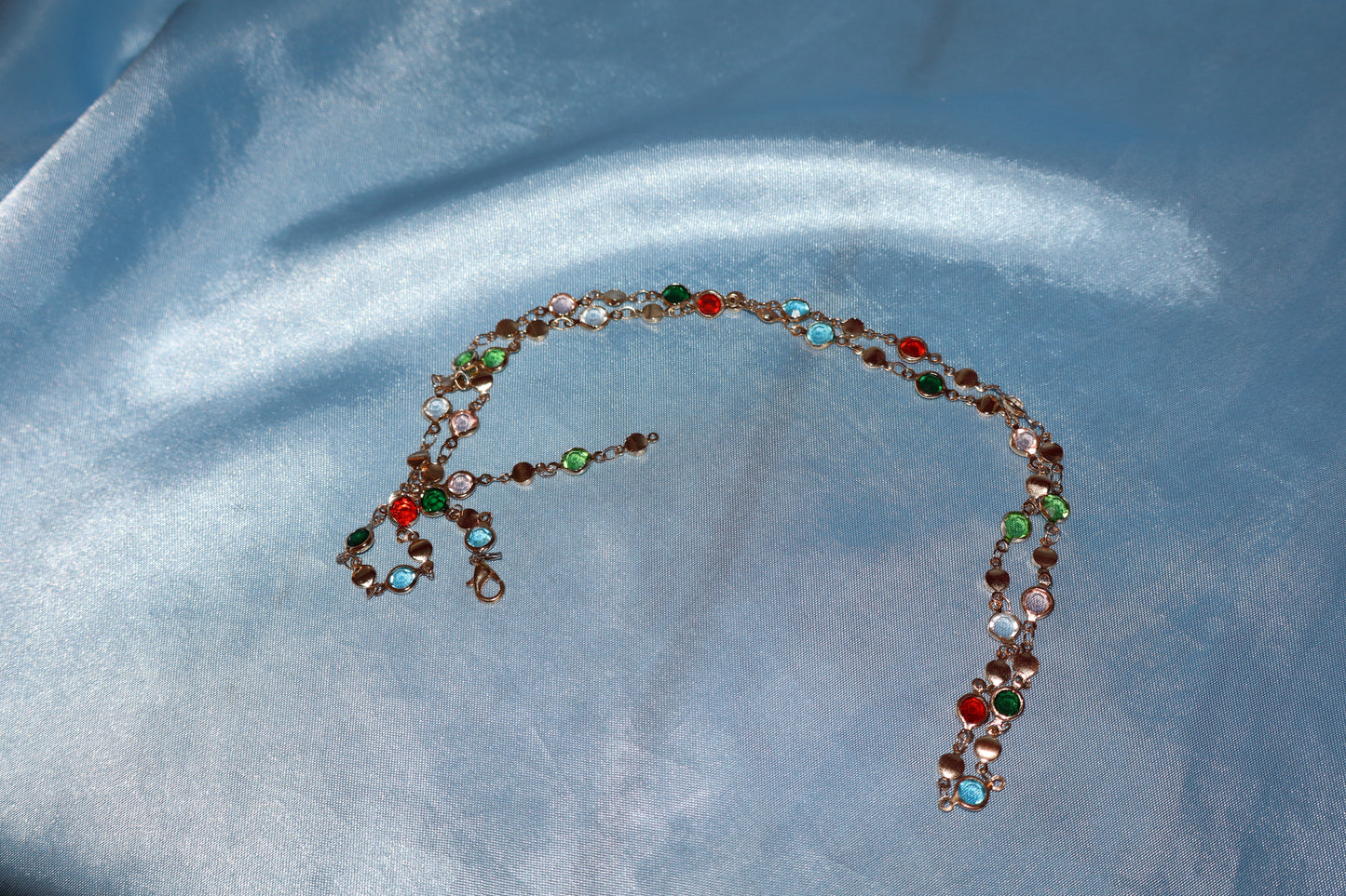 Gold colorful stone necklace/ waist chain