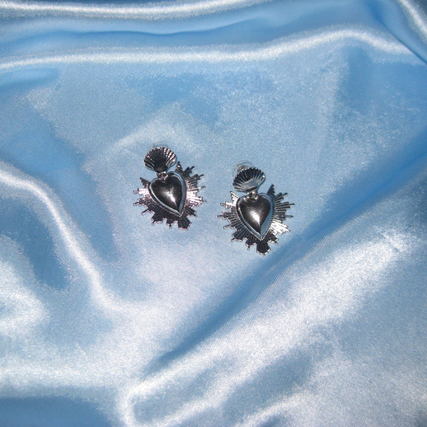 silver sacred heart earring set