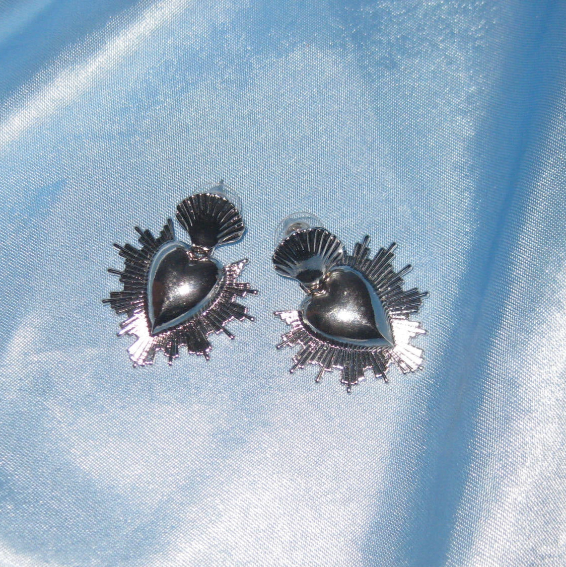 silver sacred heart earring set
