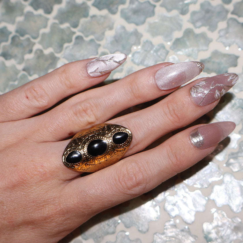 Gold Black Stone Statement Ring