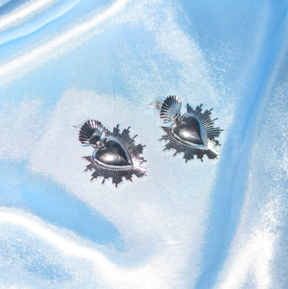 silver sacred heart earring set
