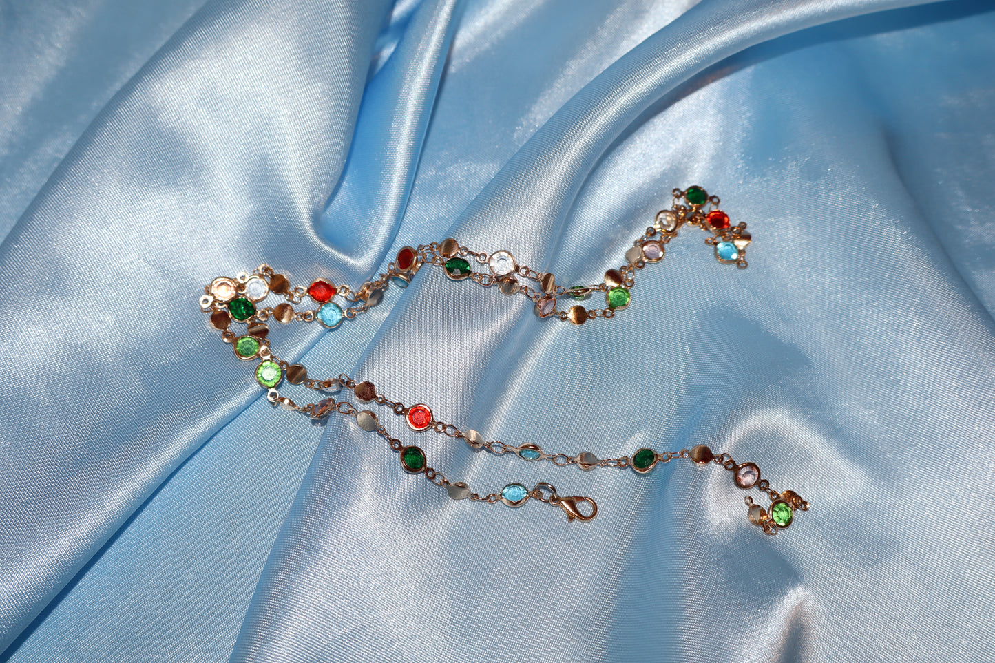 Gold colorful stone necklace/ waist chain
