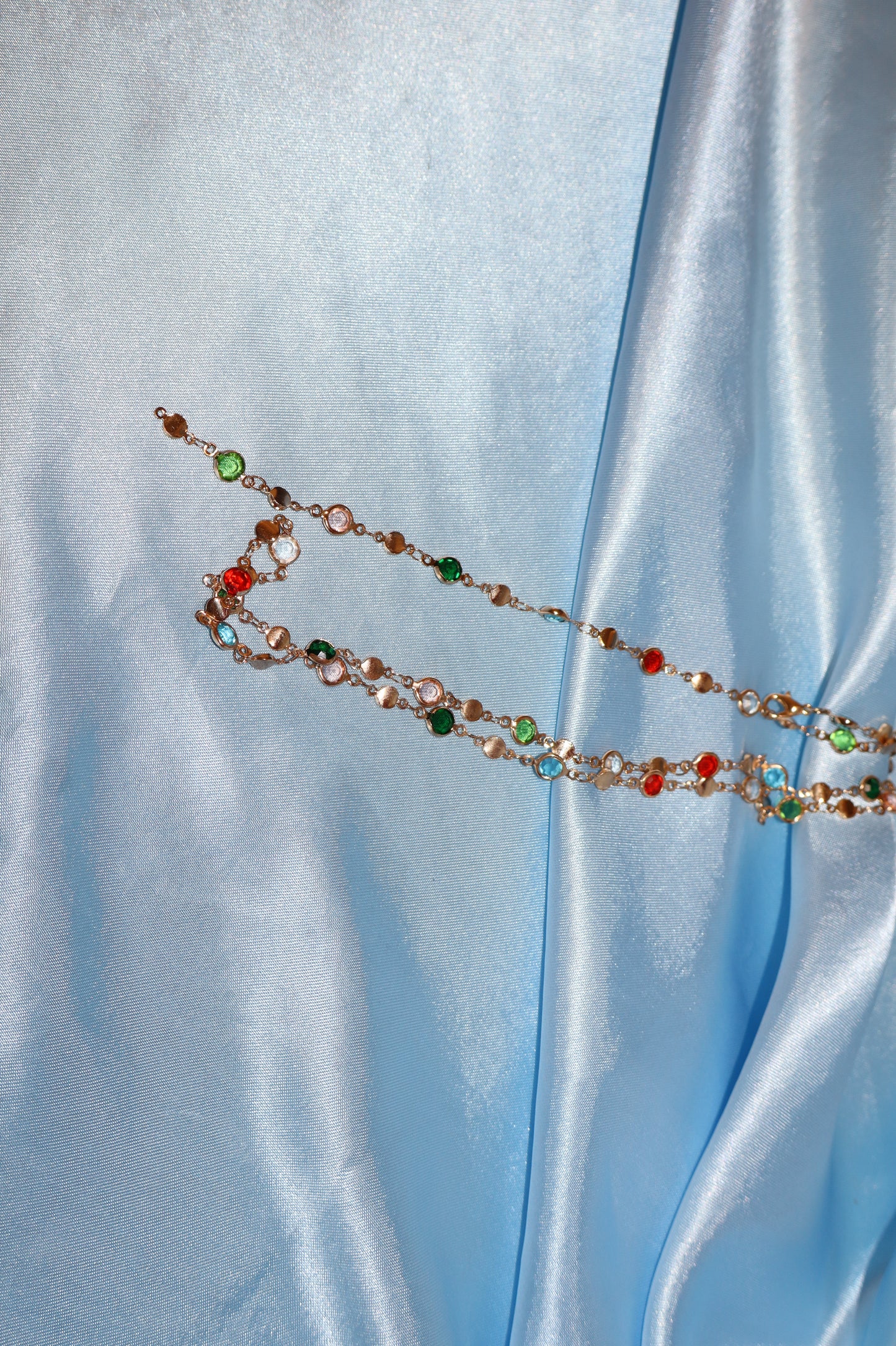 Gold colorful stone necklace/ waist chain