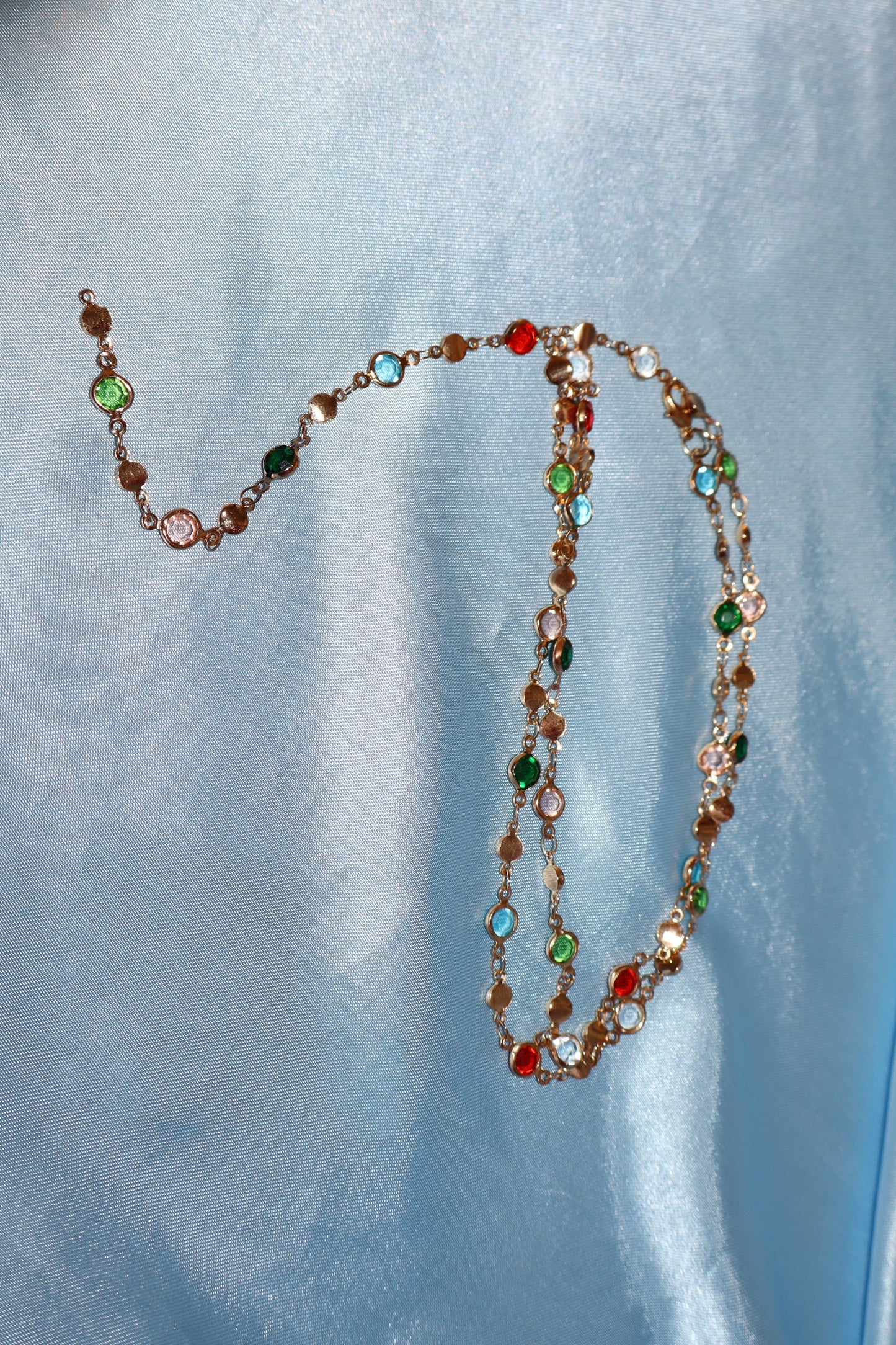 Gold colorful stone necklace/ waist chain