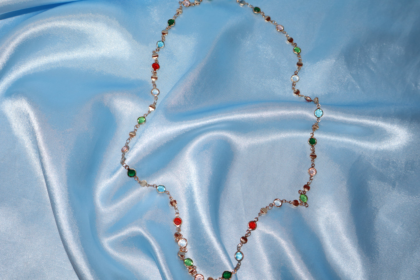 Gold colorful stone necklace/ waist chain