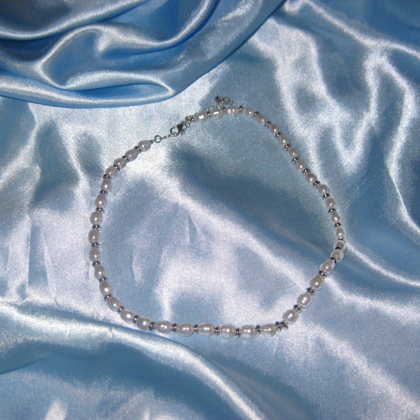 silver pearl beaded necklace