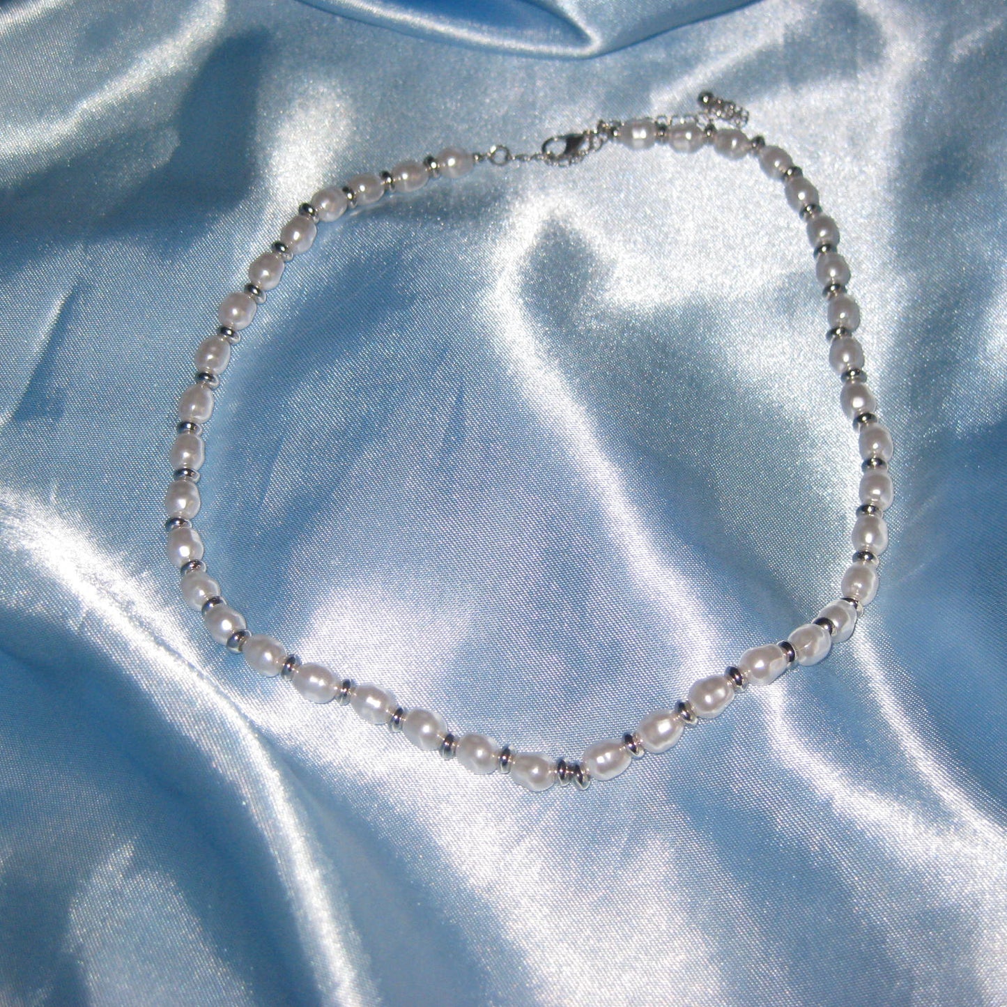 silver pearl beaded necklace