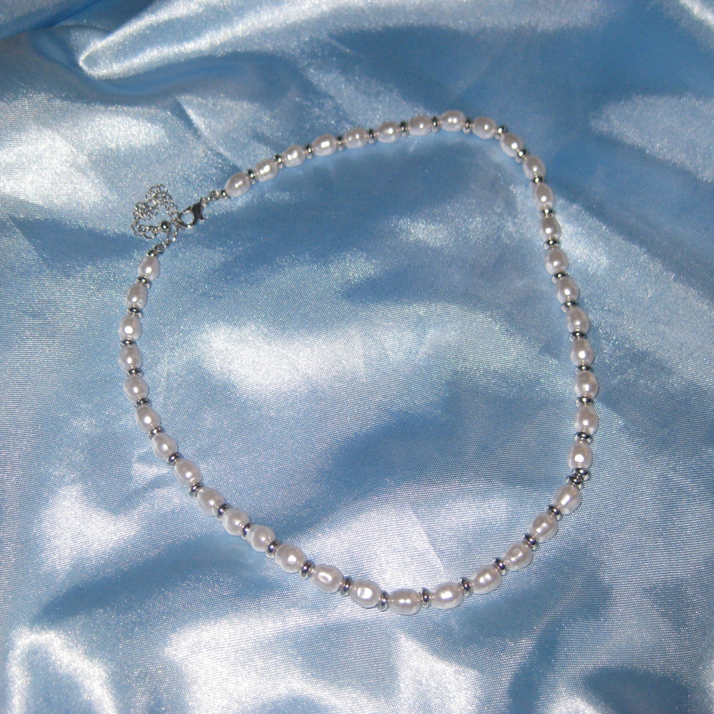 silver pearl beaded necklace