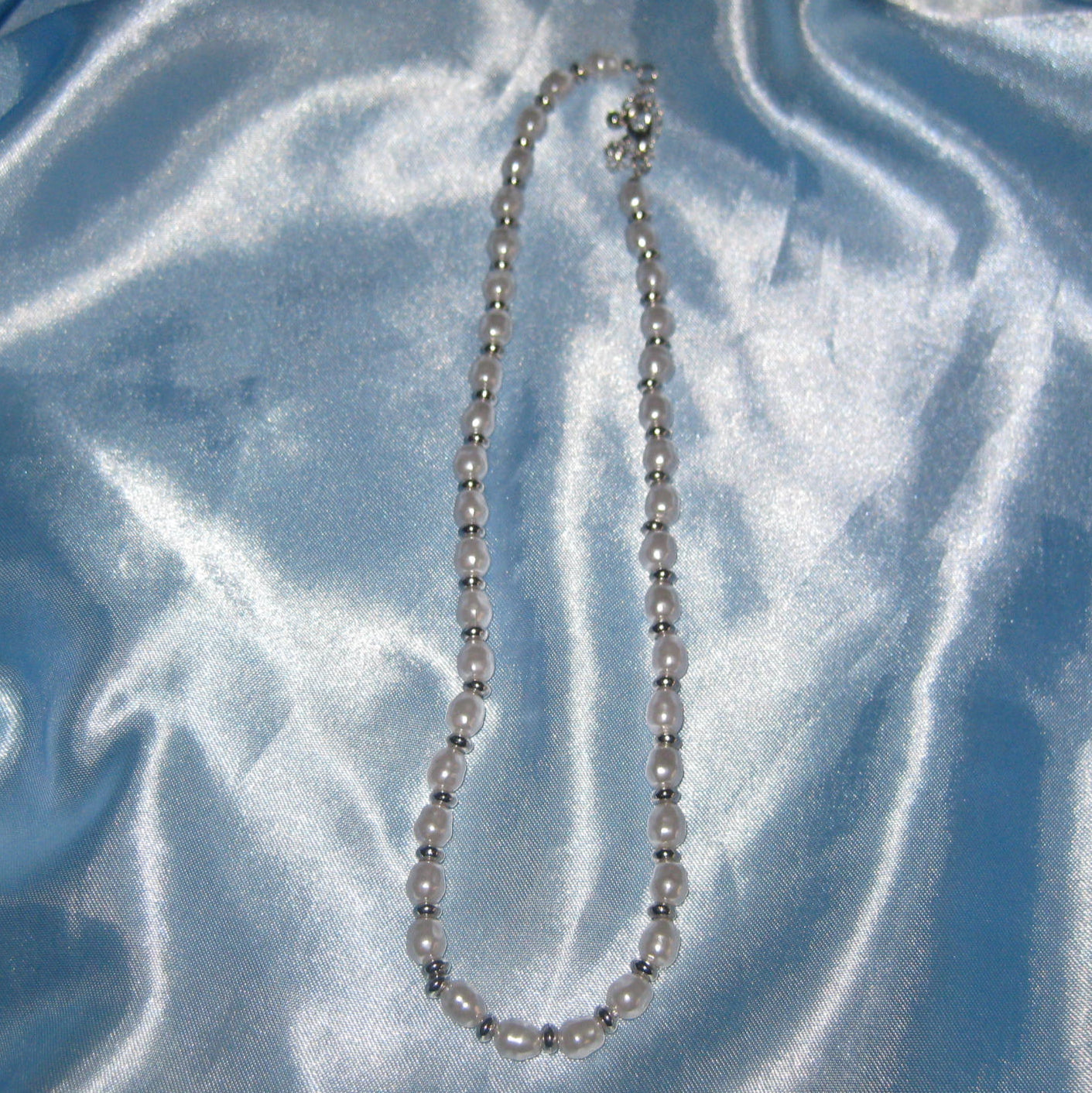 silver pearl beaded necklace