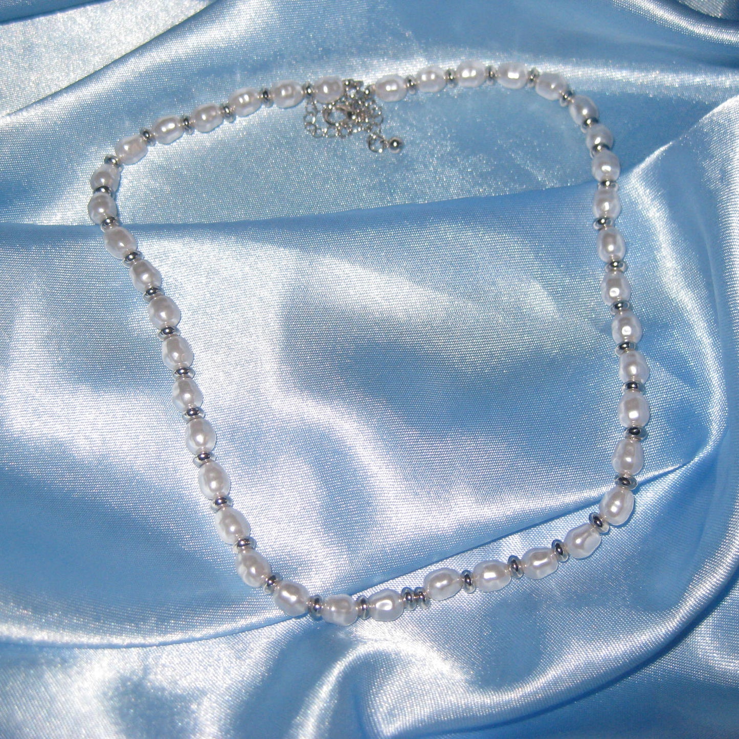 silver pearl beaded necklace