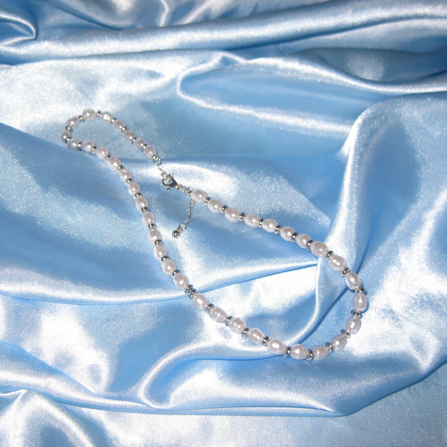 silver pearl beaded necklace
