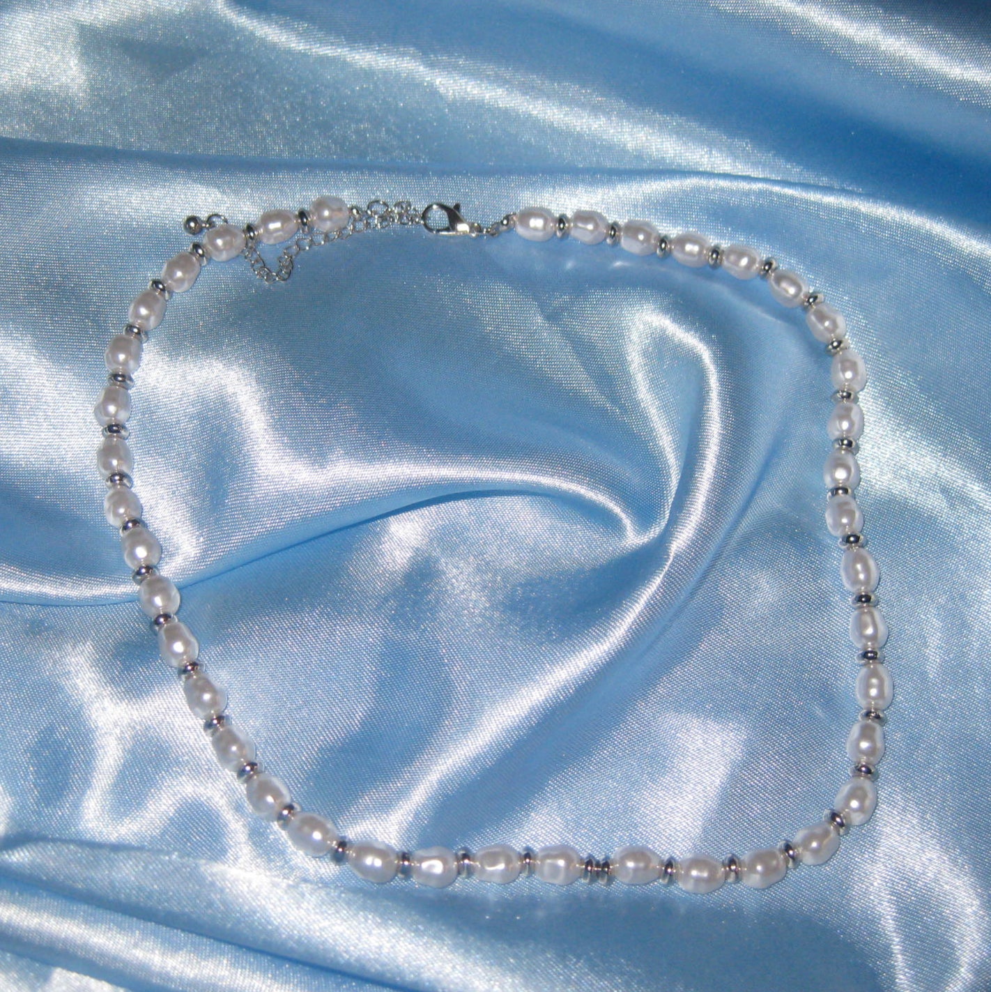 silver pearl beaded necklace