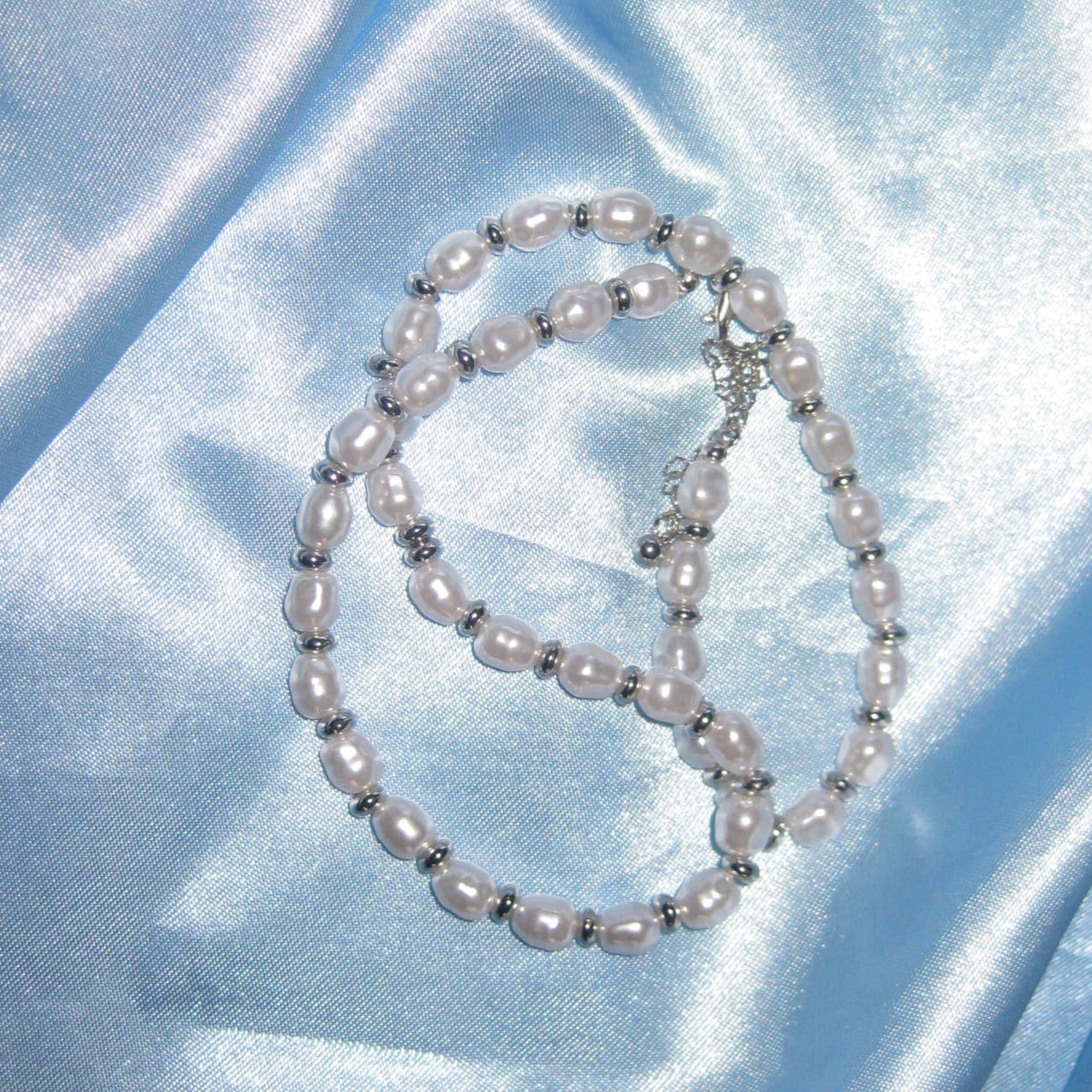 silver pearl beaded necklace
