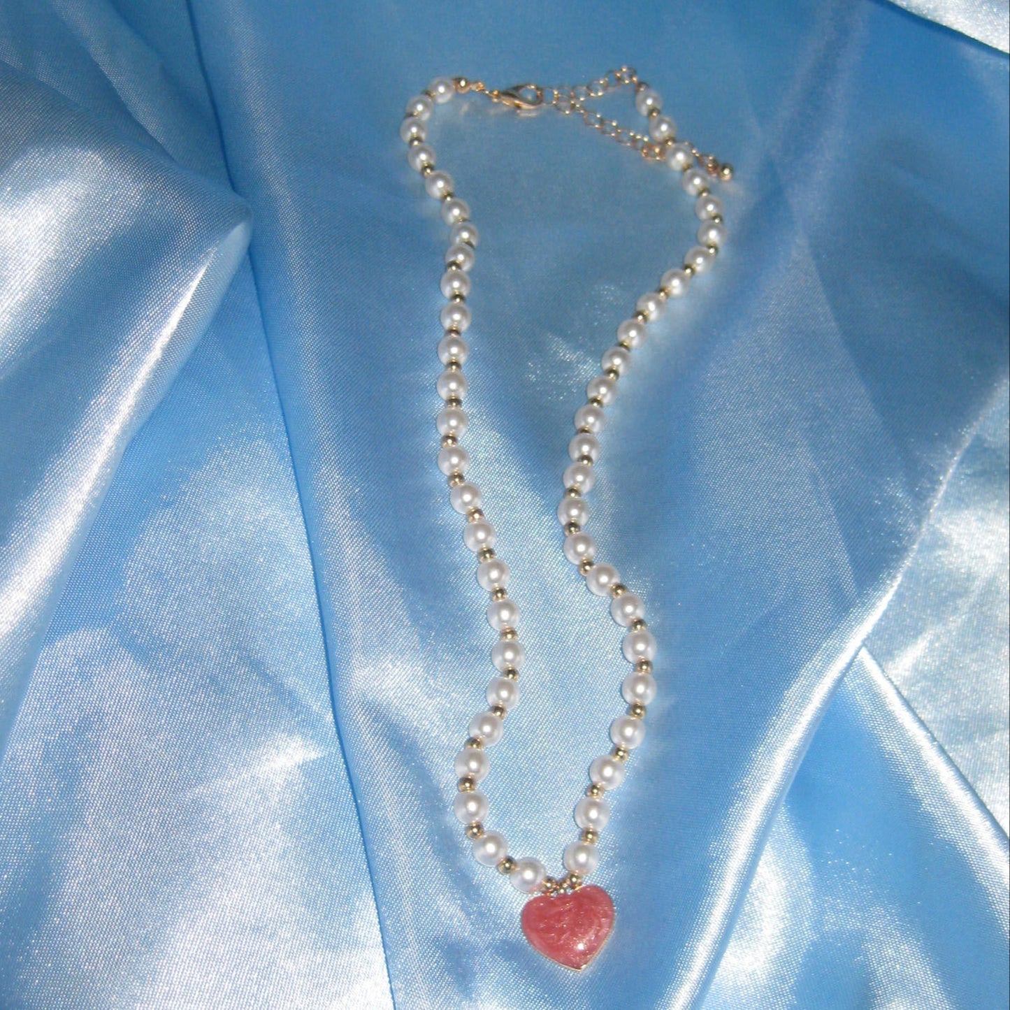 pearl beaded red heart necklace