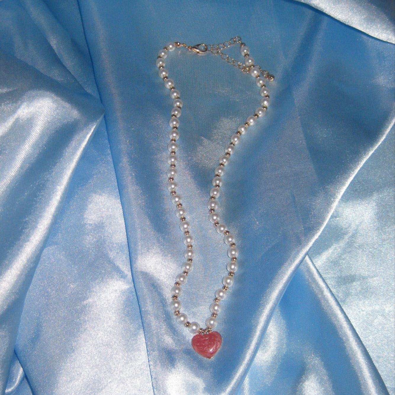 pearl beaded red heart necklace