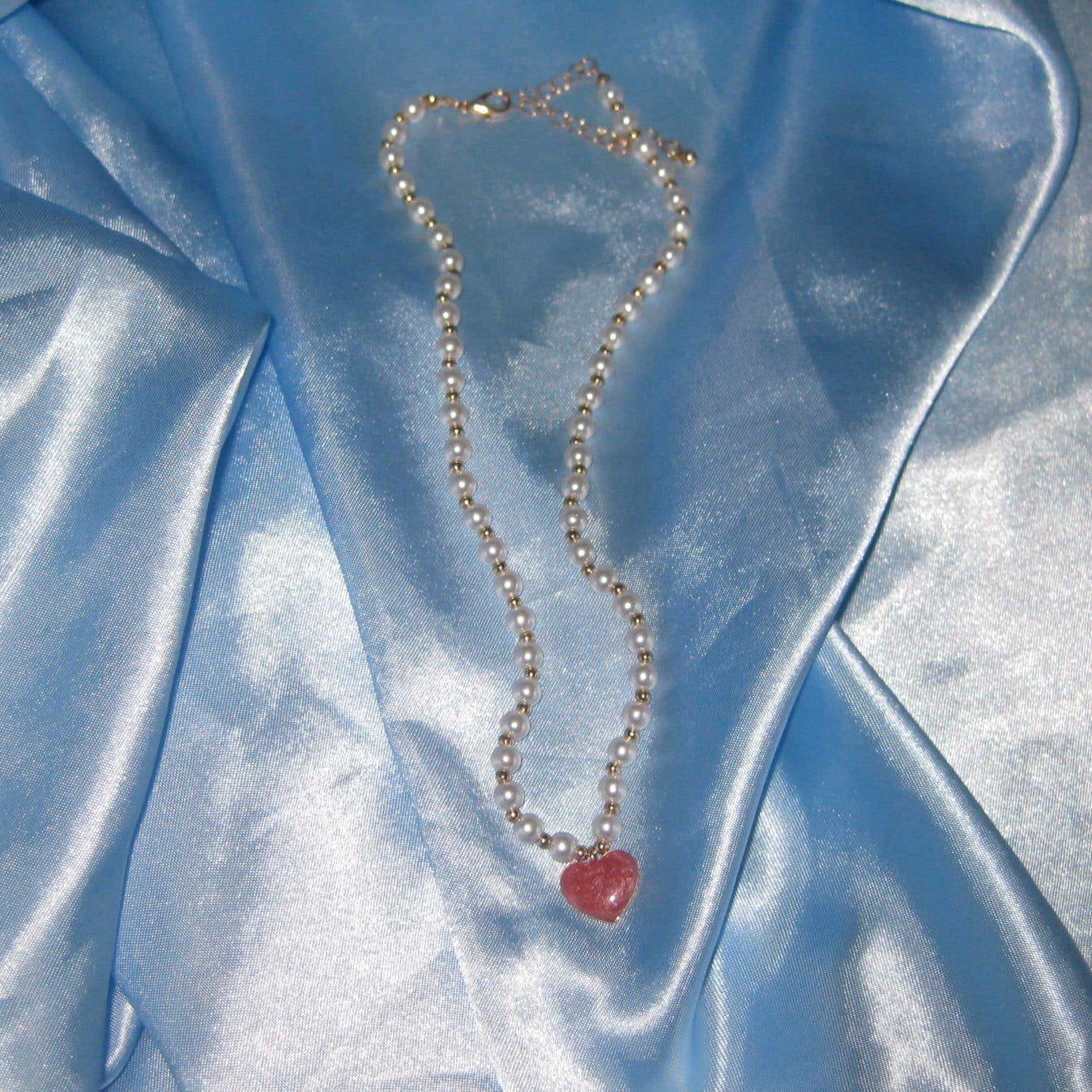 pearl beaded red heart necklace