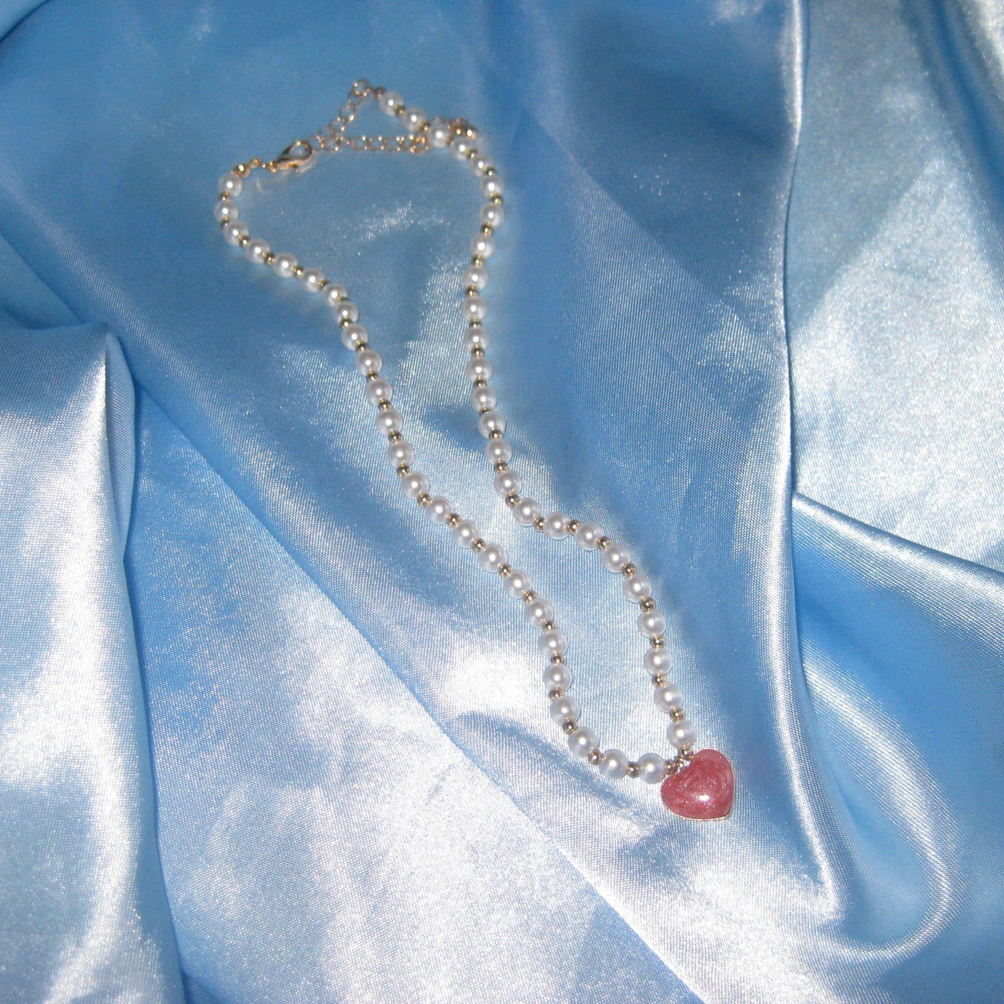 pearl beaded red heart necklace