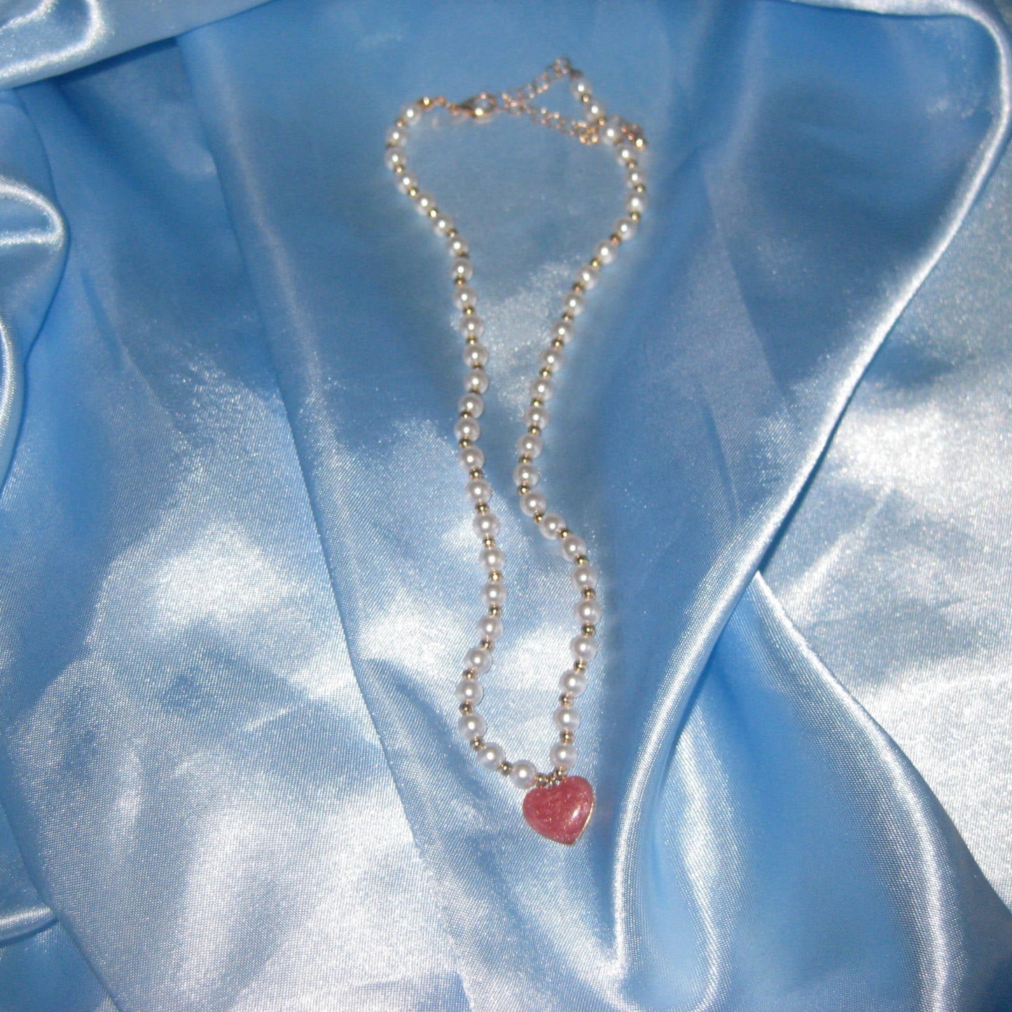 pearl beaded red heart necklace