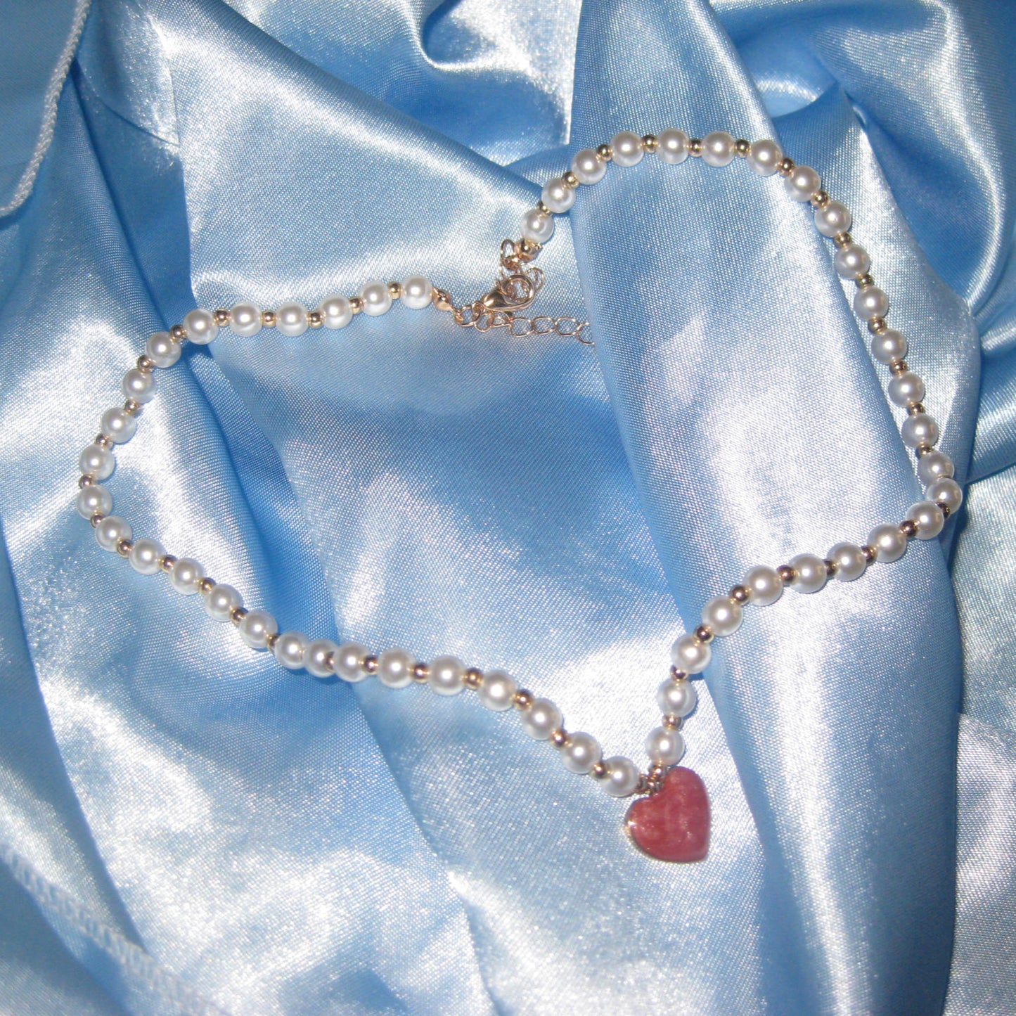 pearl beaded red heart necklace