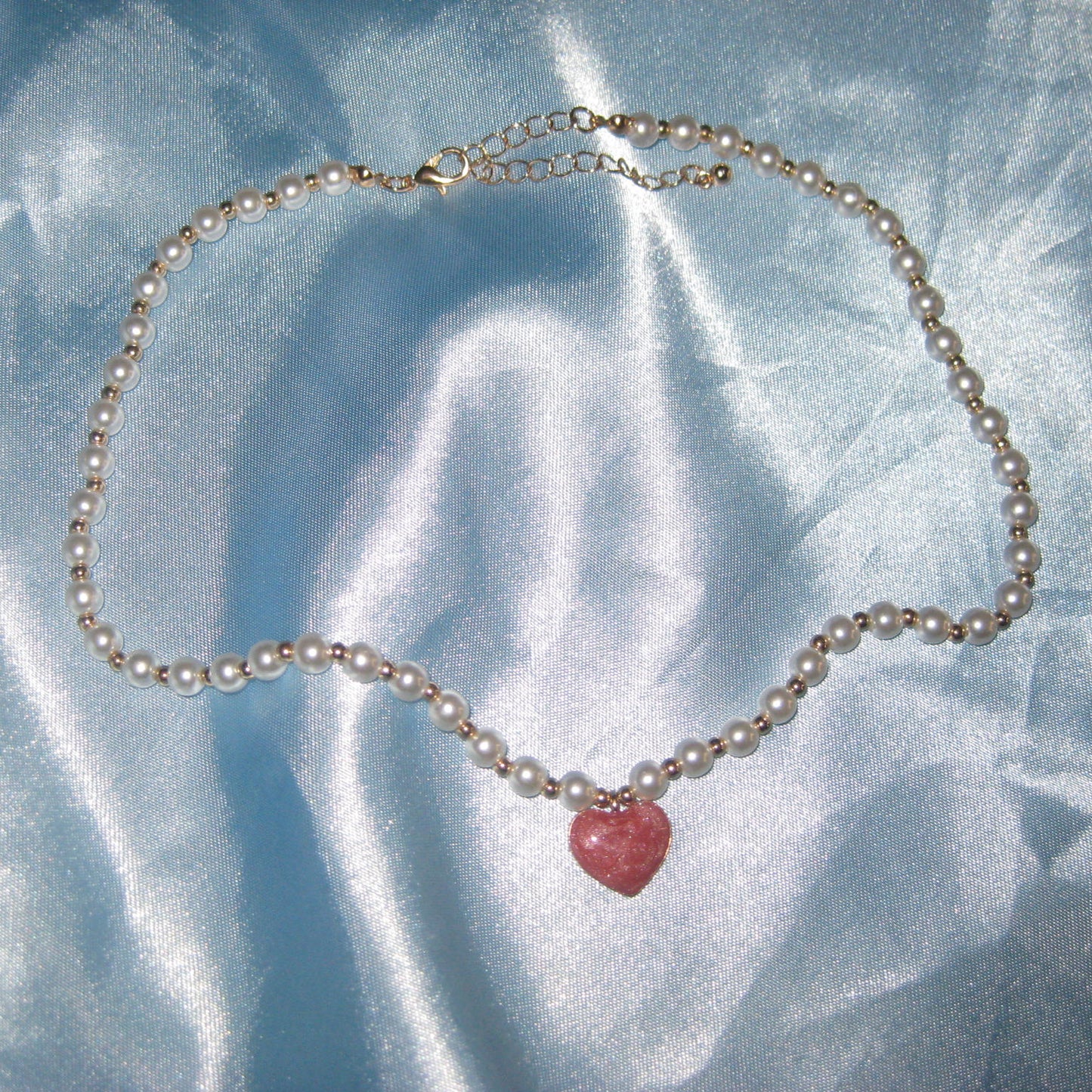 pearl beaded red heart necklace