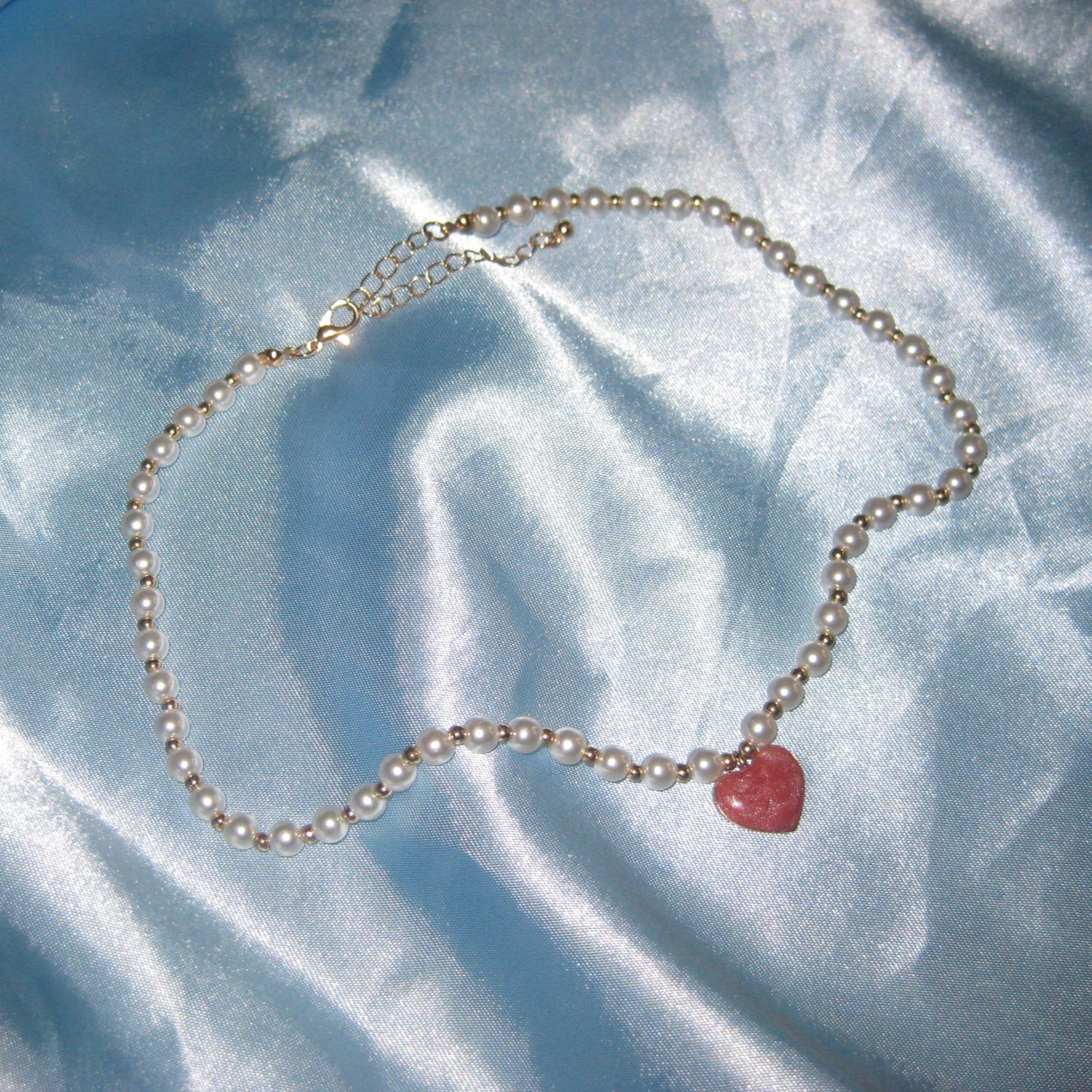 pearl beaded red heart necklace