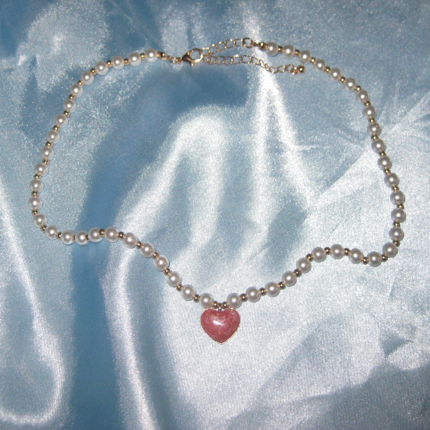 pearl beaded red heart necklace