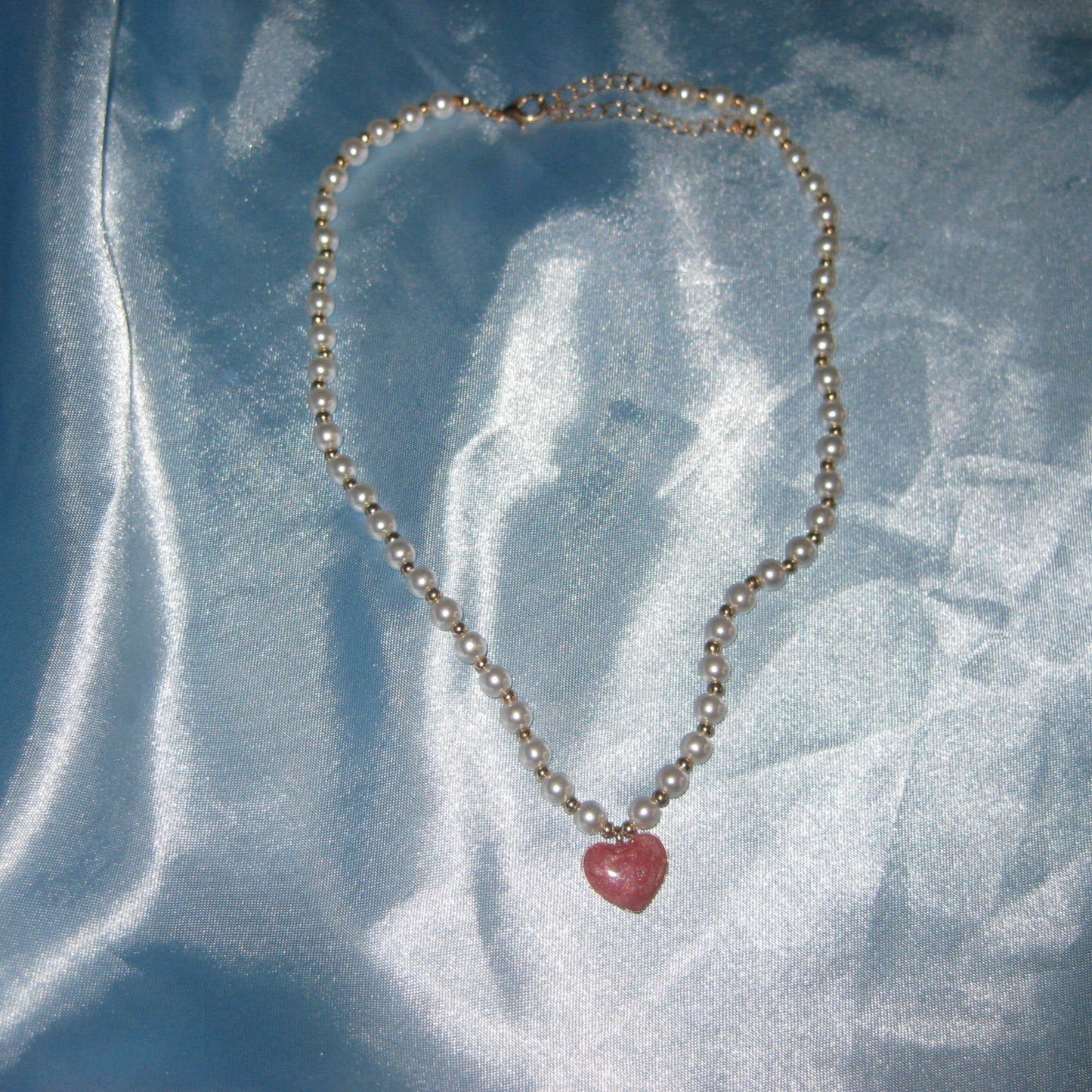 pearl beaded red heart necklace