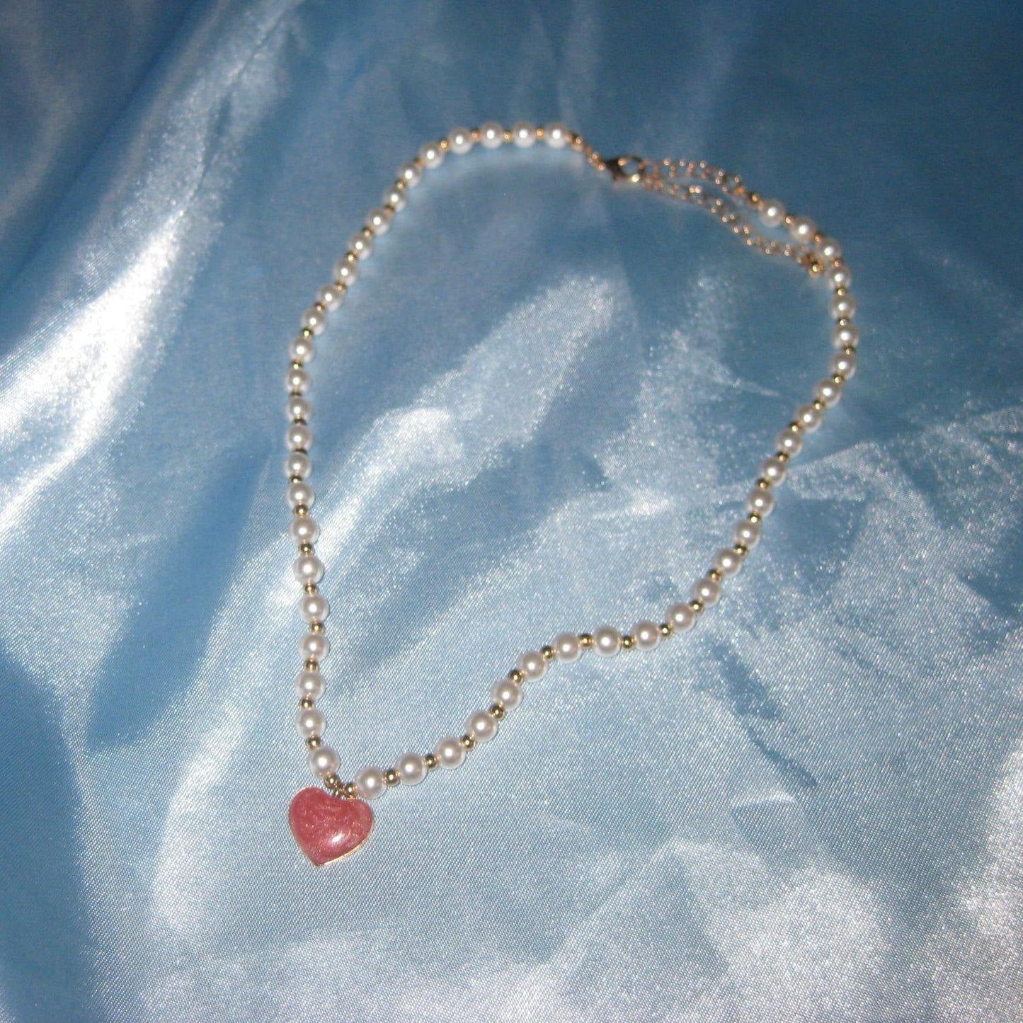 pearl beaded red heart necklace
