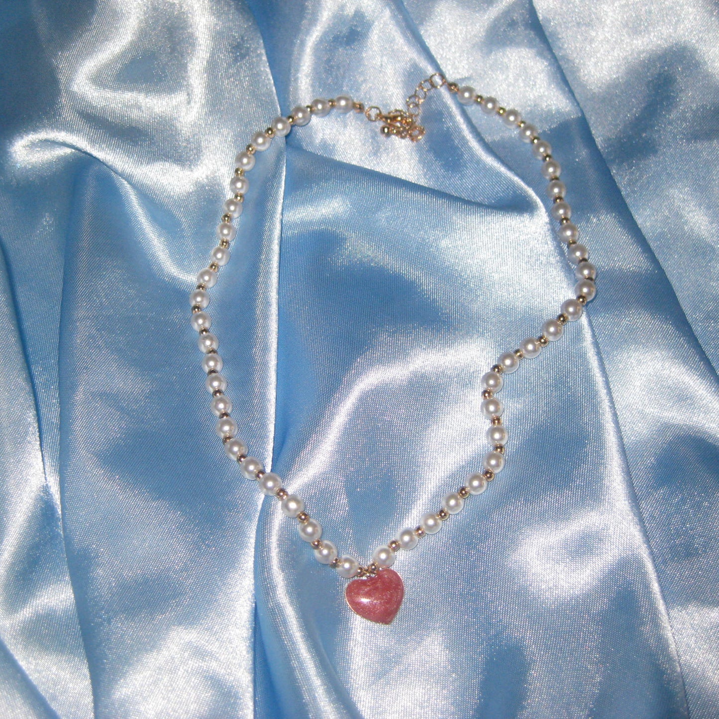 pearl beaded red heart necklace