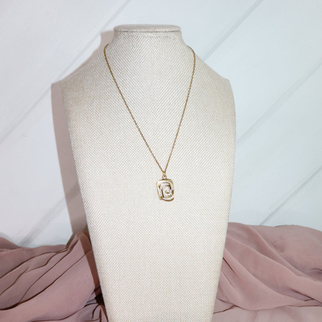 rectangle spiral necklace in gold