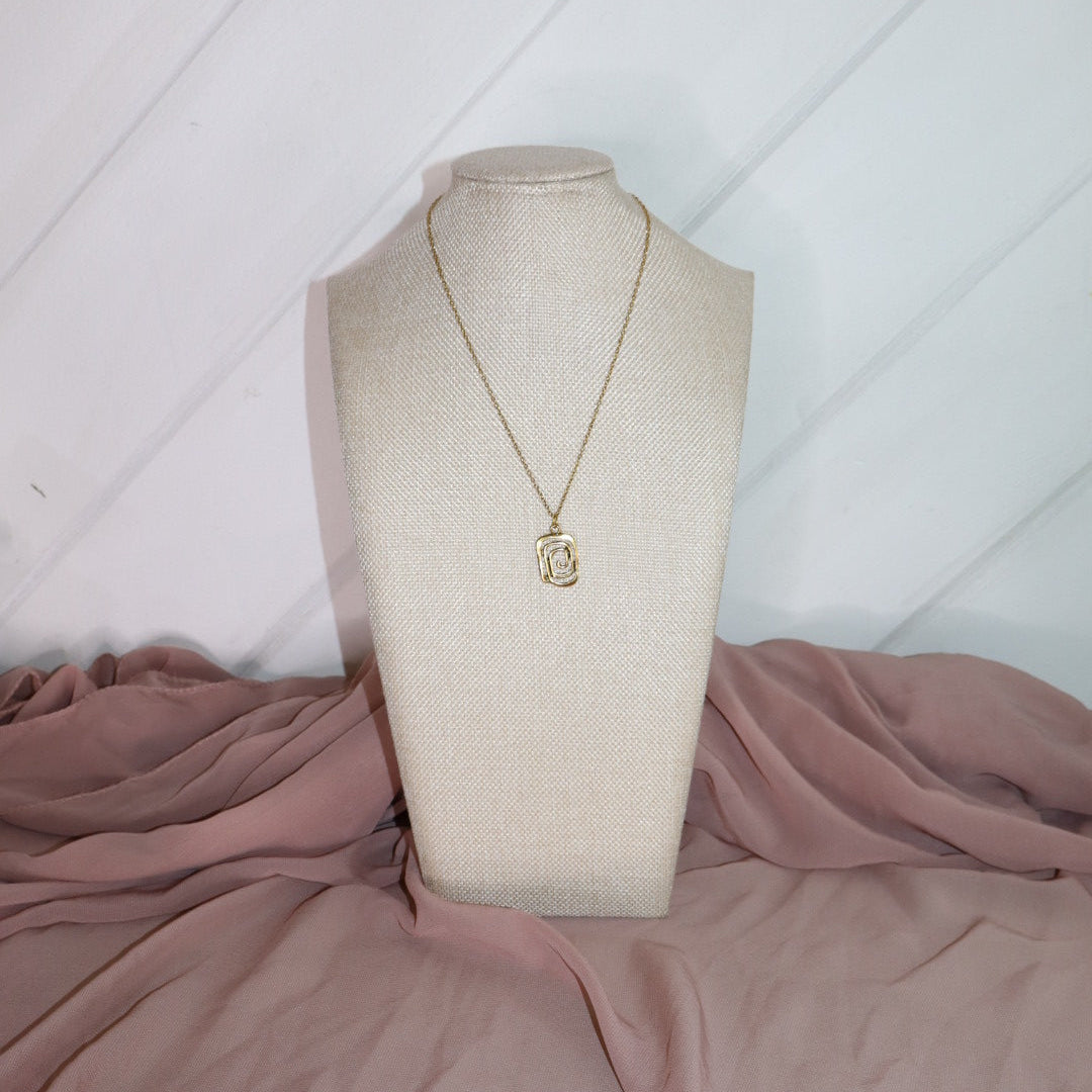 rectangle spiral necklace in gold