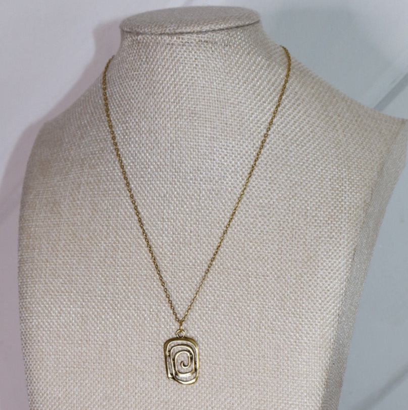 rectangle spiral necklace in gold