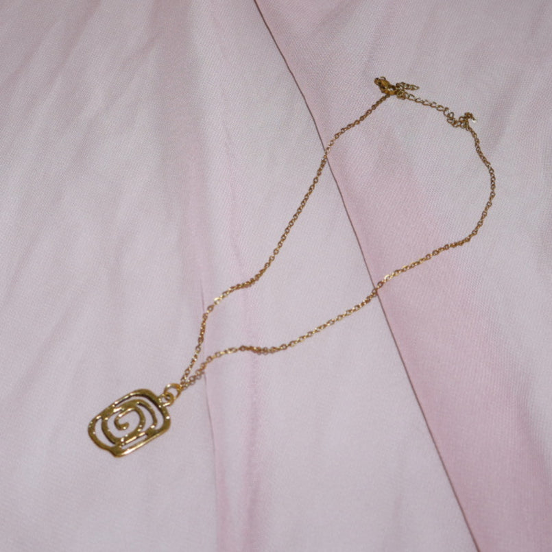 rectangle spiral necklace in gold