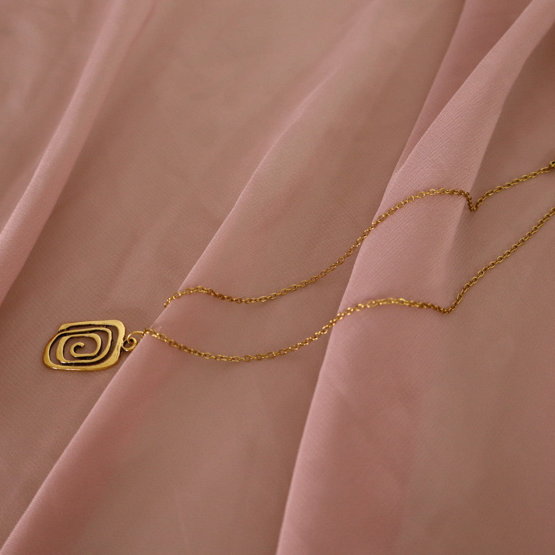 rectangle spiral necklace in gold