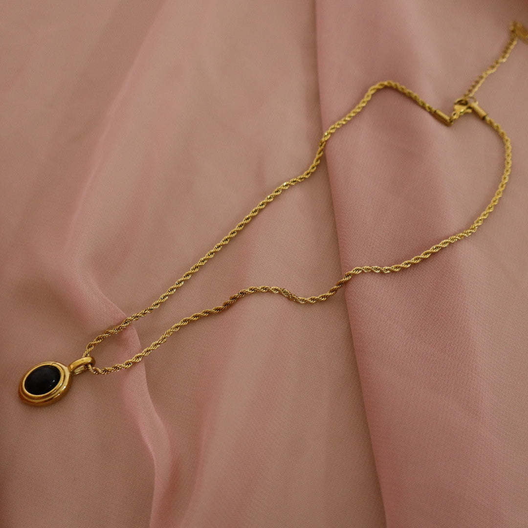 18k gold plated black stone necklace