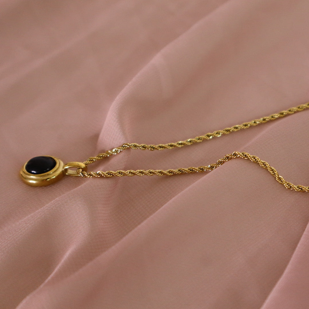 18k gold plated black stone necklace