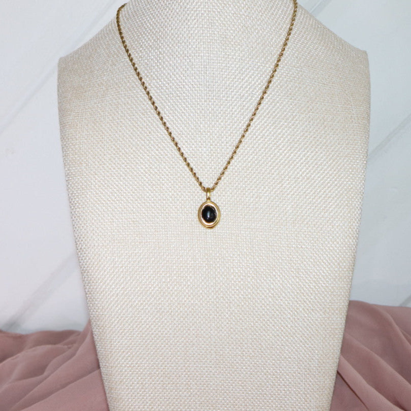 18k gold plated black stone necklace