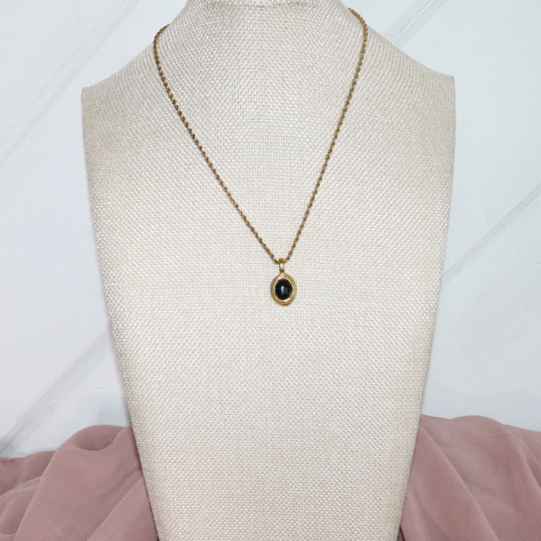 18k gold plated black stone necklace