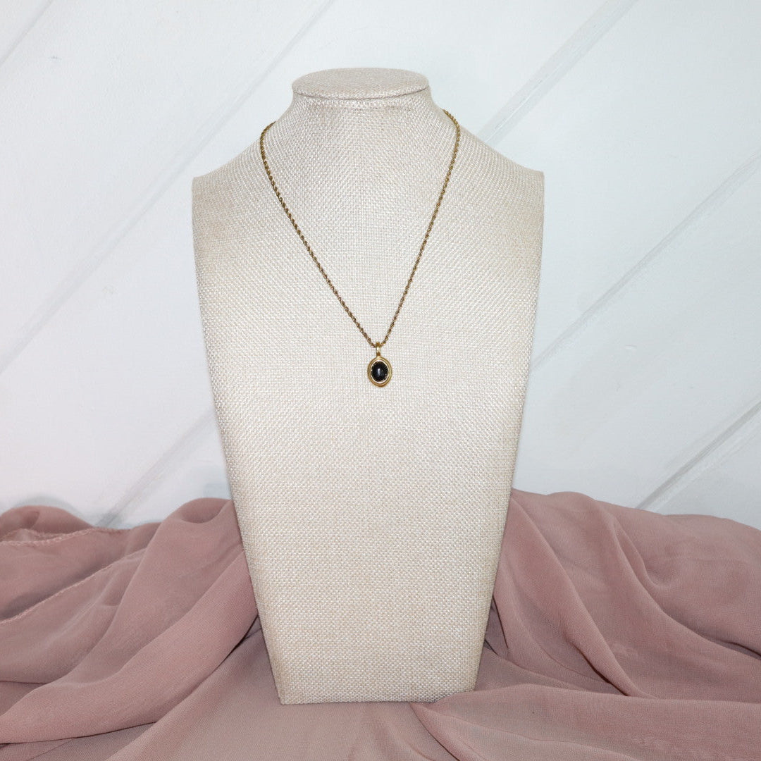 18k gold plated black stone necklace