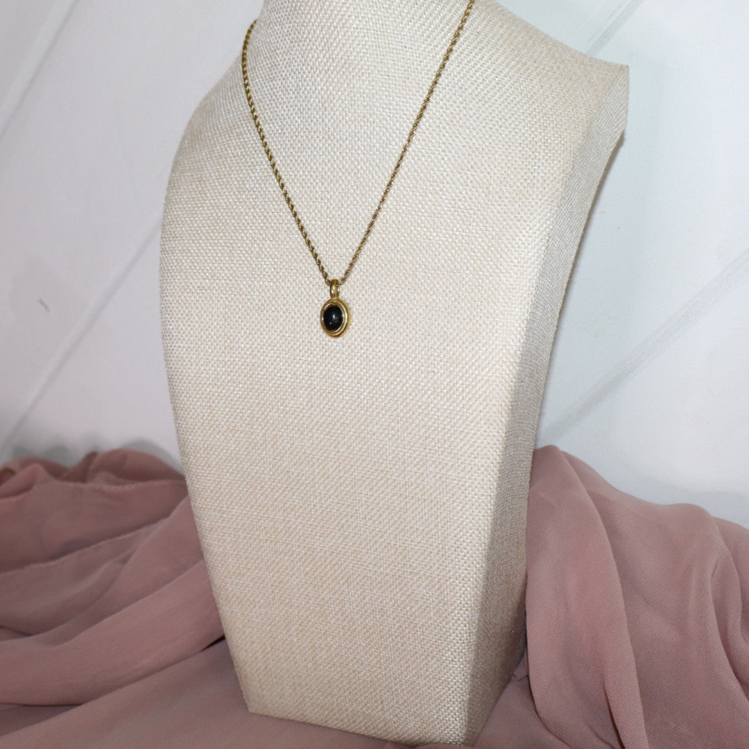 18k gold plated black stone necklace