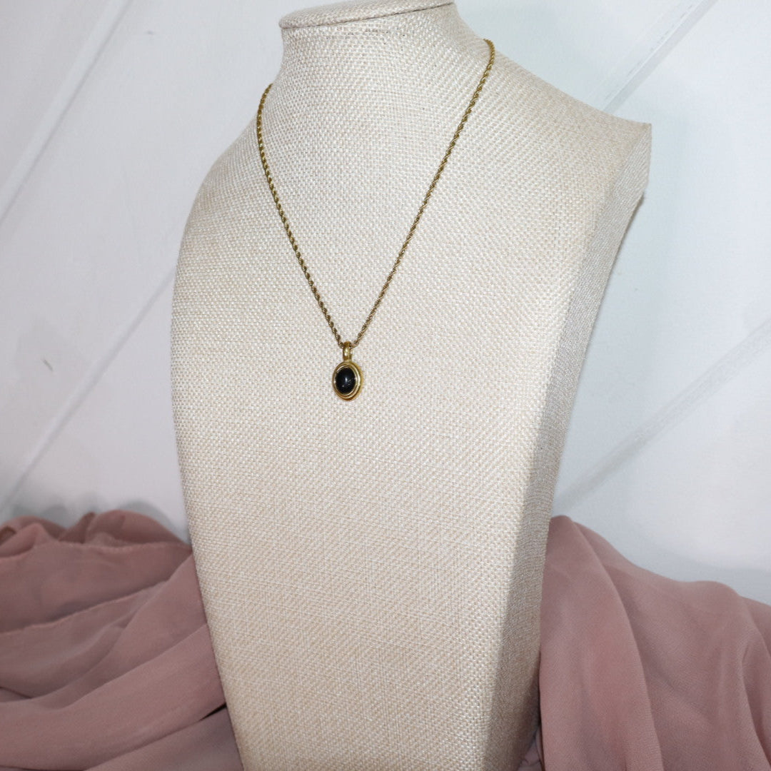 18k gold plated black stone necklace