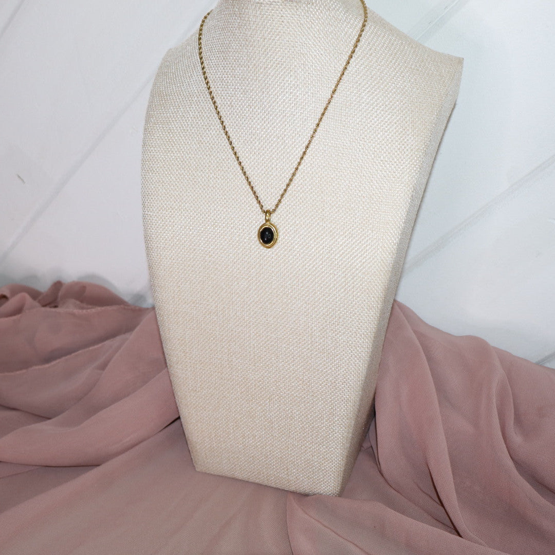 18k gold plated black stone necklace