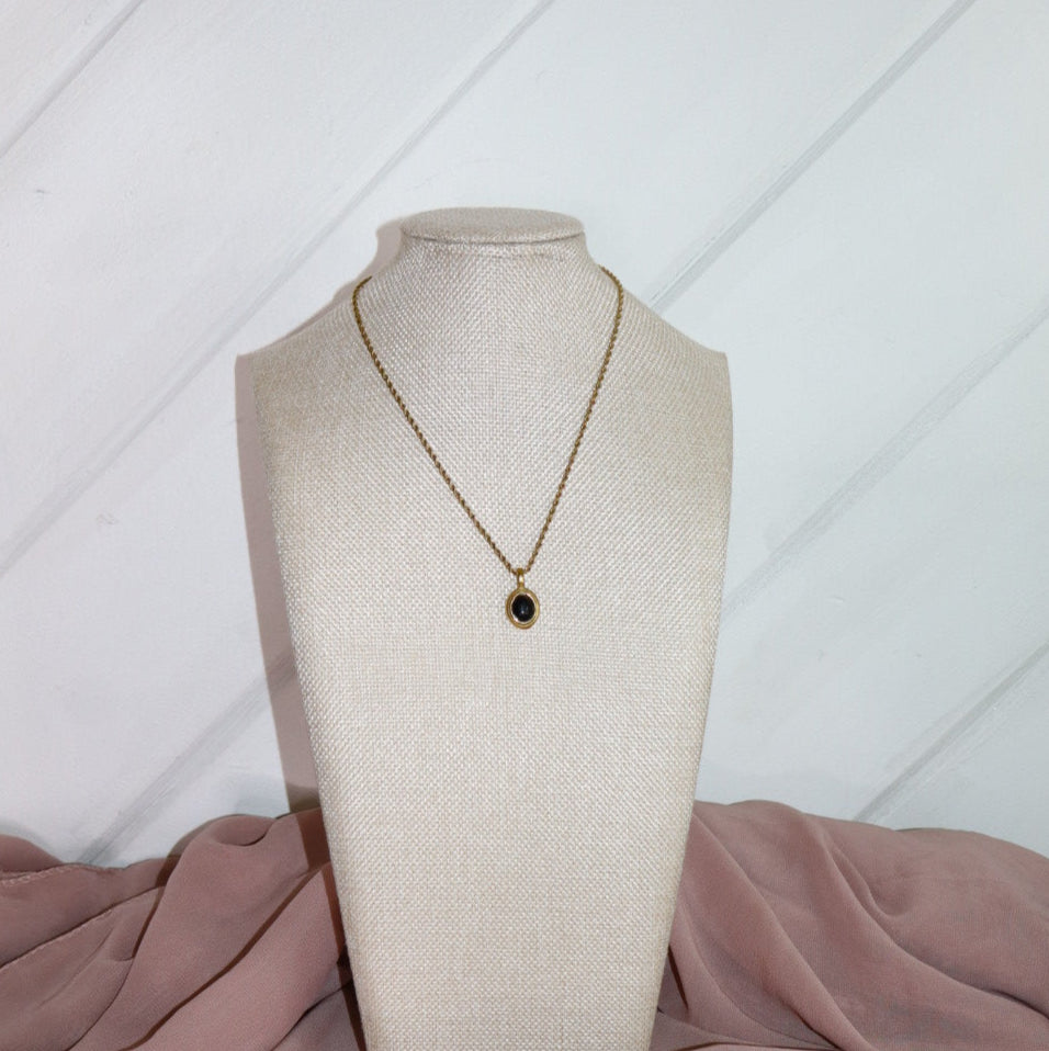 18k gold plated black stone necklace