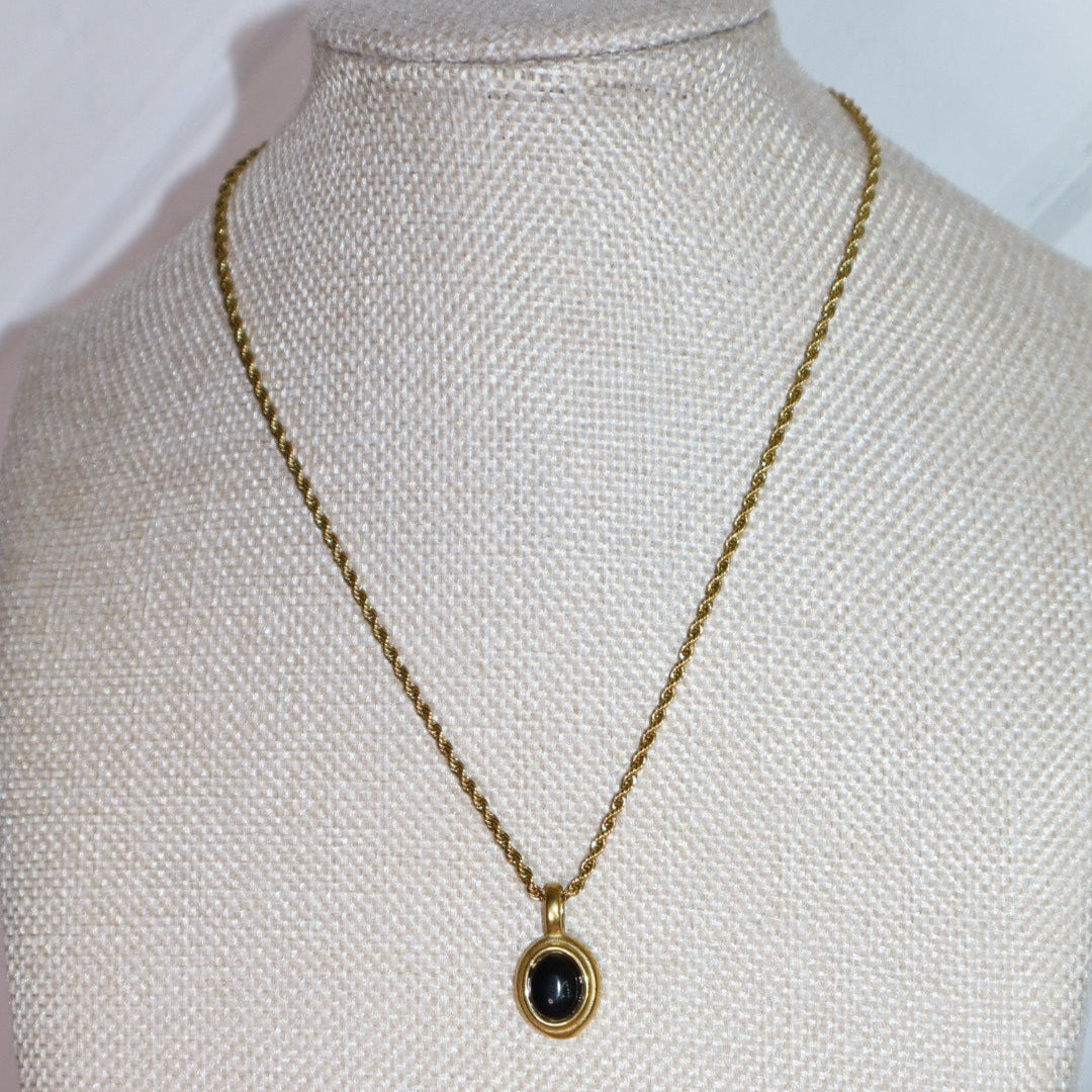 18k gold plated black stone necklace