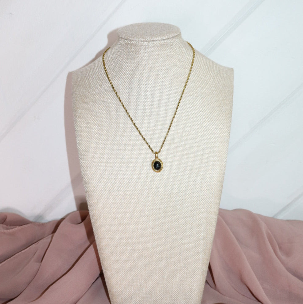 18k gold plated black stone necklace