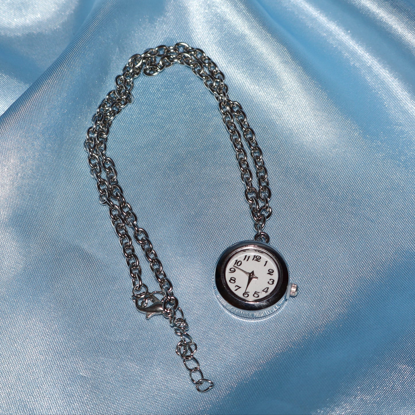 silver watch clock pendant necklace